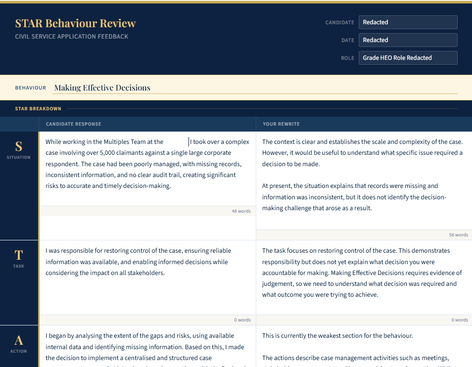 Sample behaviour review and rewrite